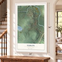 Yukon, Pennsylvania map, 24 x 36 inch print in a white frame by a staircase