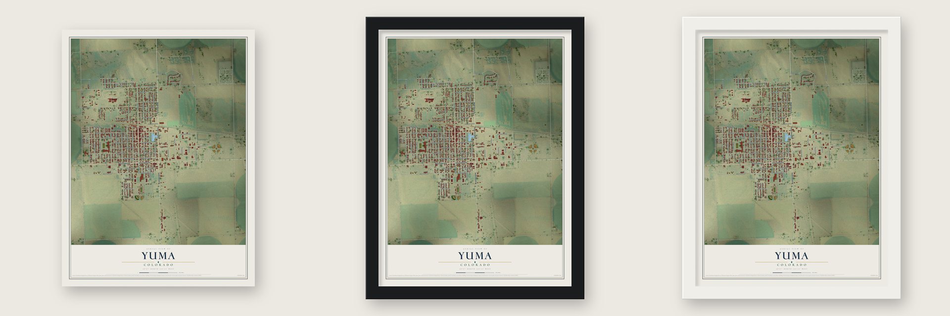Yuma, Colorado map unframed, in a black wood frame and in a white wood frame