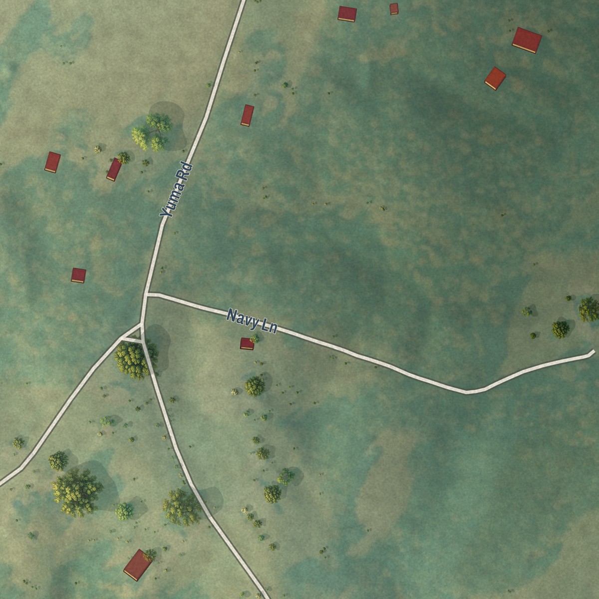 Second close-up of the map of Yuma, Tennessee print showing more streets and buildings