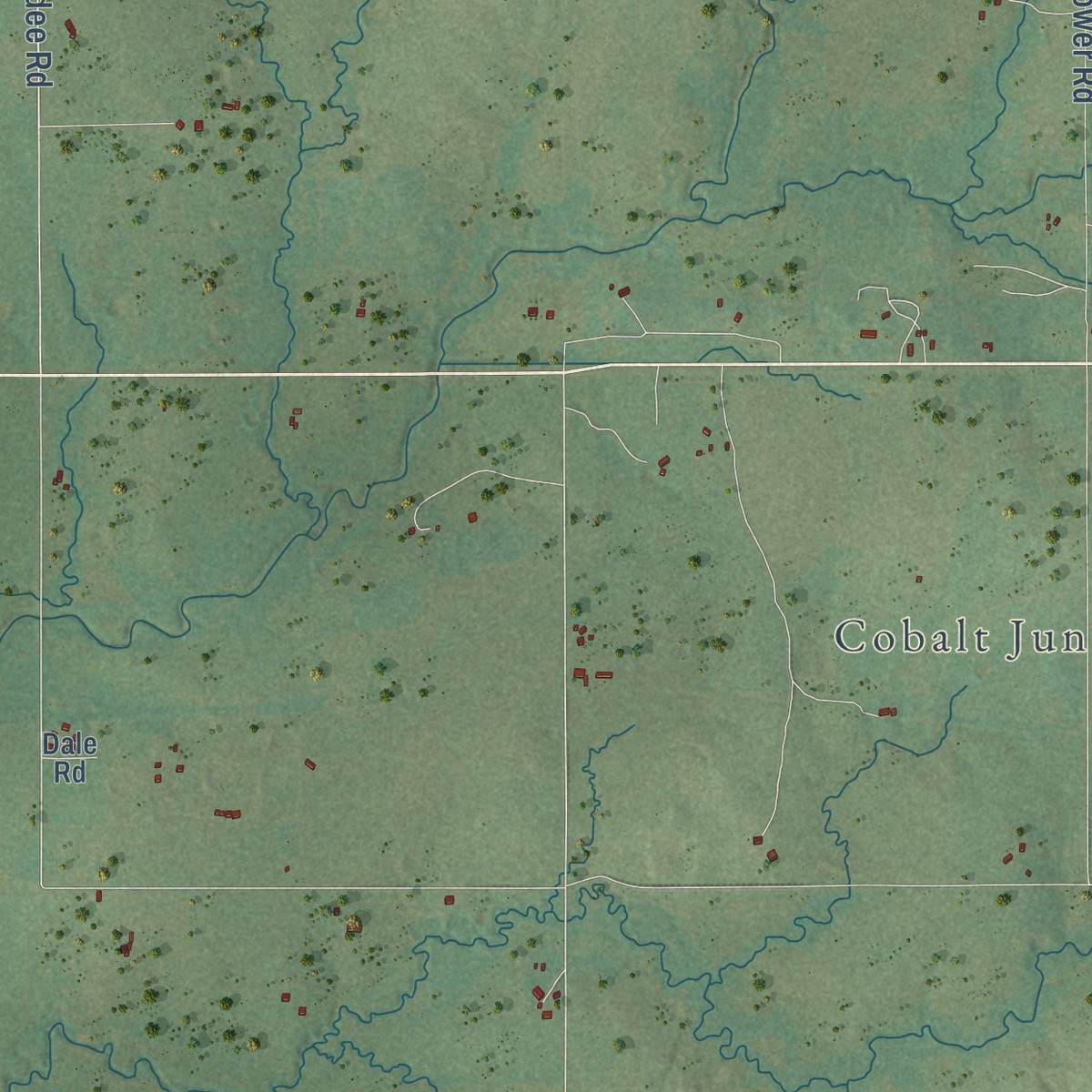 Second close-up of the map of Zaneis, Oklahoma print showing more streets and buildings
