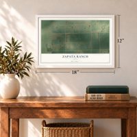 Zapata Ranch, Texas map, 12 x 18 inch print in a white frame in an entryway