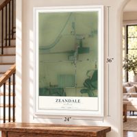 Zeandale, Kansas map, 24 x 36 inch print in a white frame by a staircase