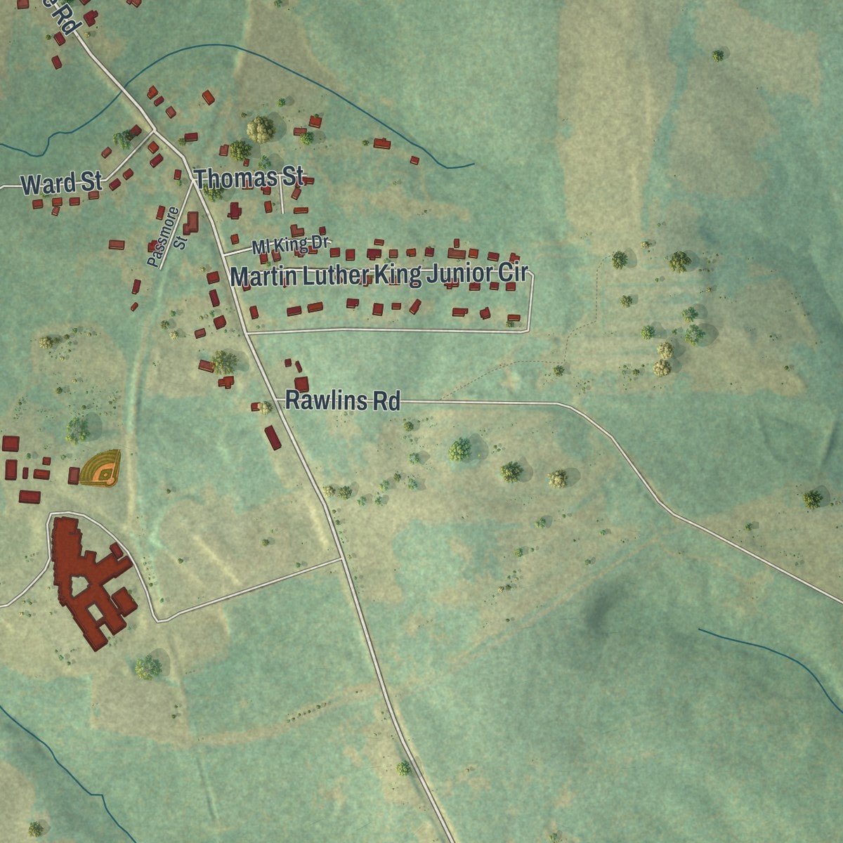 Second close-up of the map of Zebulon, Georgia print showing more streets and buildings