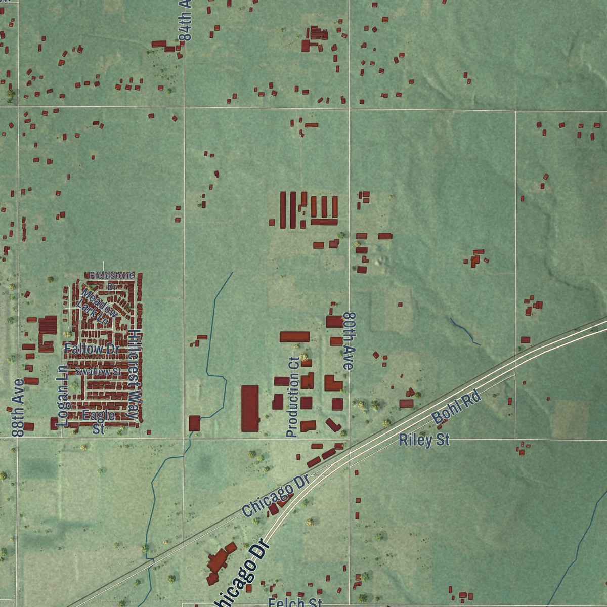 Second close-up of the map of Zeeland, Ottawa County, Michigan print showing more streets and buildings