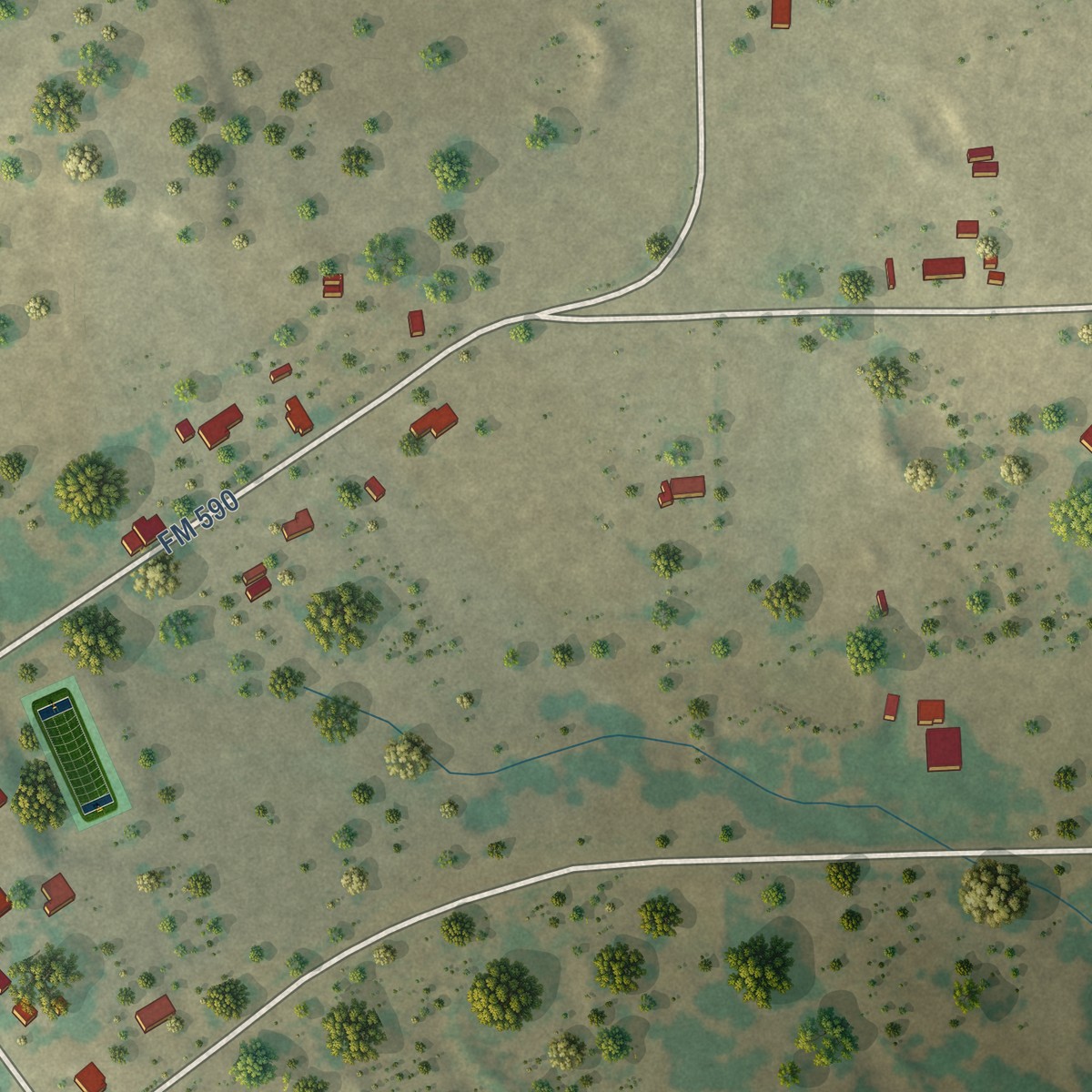 Second close-up of the map of Zephyr, Texas print showing more streets and buildings