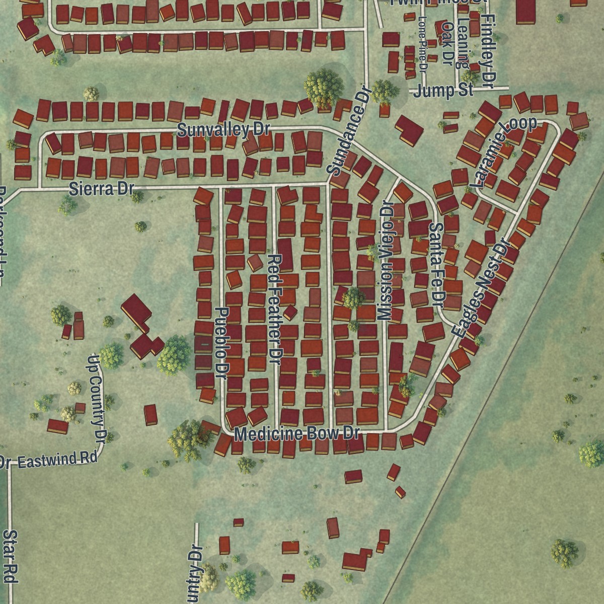Second close-up of the map of Zephyrhills North, Florida print showing more streets and buildings