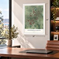 Zephyrhills South, Florida map, 18 x 24 inch print in a white frame in a home office