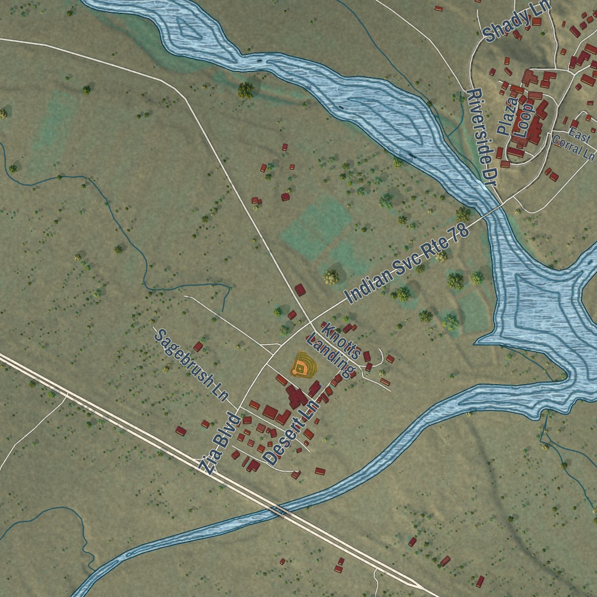 Second close-up of the map of Zia Pueblo, New Mexico print showing more streets and buildings