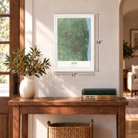 Zion, Illinois map, 12 x 18 inch print in a white frame in an entryway