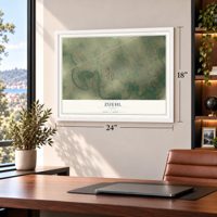 Zuehl, Texas map, 18 x 24 inch print in a white frame in a home office
