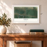 Zurich, Montana map, 12 x 18 inch print in a white frame in an entryway