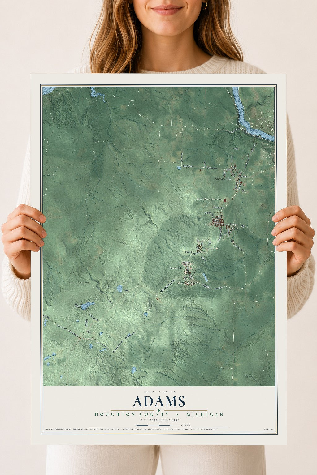 Map of Adams, Houghton County, Michigan, 18 x 24 inch unframed archival matte print