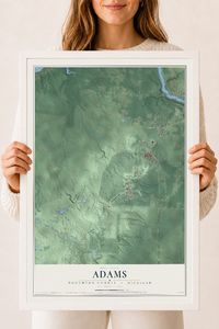 Map of Adams, Houghton County, Michigan, 18 x 24 inch print in a white wood frame