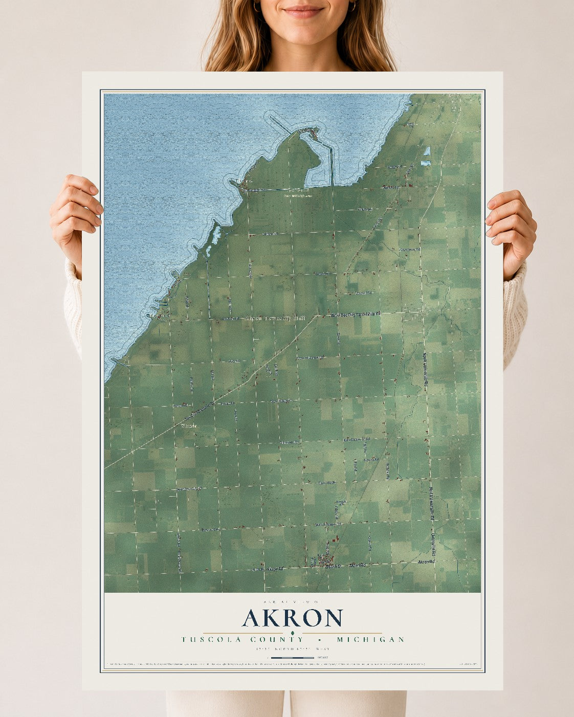 Map of Akron, Tuscola County, Michigan, 24 x 36 inch unframed archival matte print