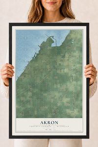 Map of Akron, Tuscola County, Michigan, 18 x 24 inch print in a black wood frame