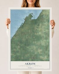 Map of Akron, Tuscola County, Michigan, 24 x 36 inch unframed archival matte print