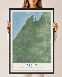 Map of Akron, Tuscola County, Michigan, 24 x 36 inch print in a black wood frame