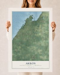Map of Akron, Tuscola County, Michigan, 24 x 36 inch print in a white wood frame