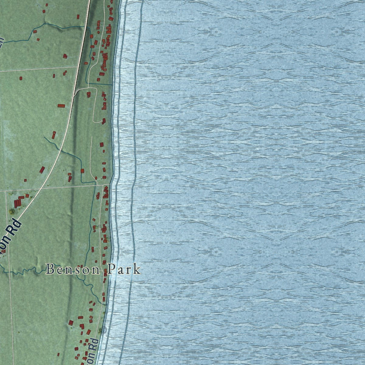 Second close-up of the map of Alabaster, Michigan print showing more streets and buildings