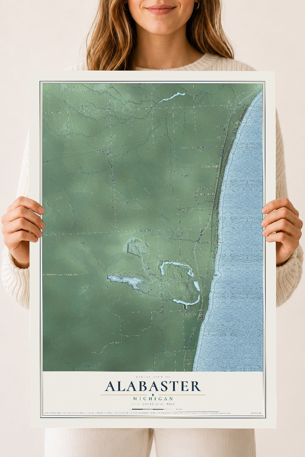Map of Alabaster, Michigan, 18 x 24 inch unframed archival matte print
