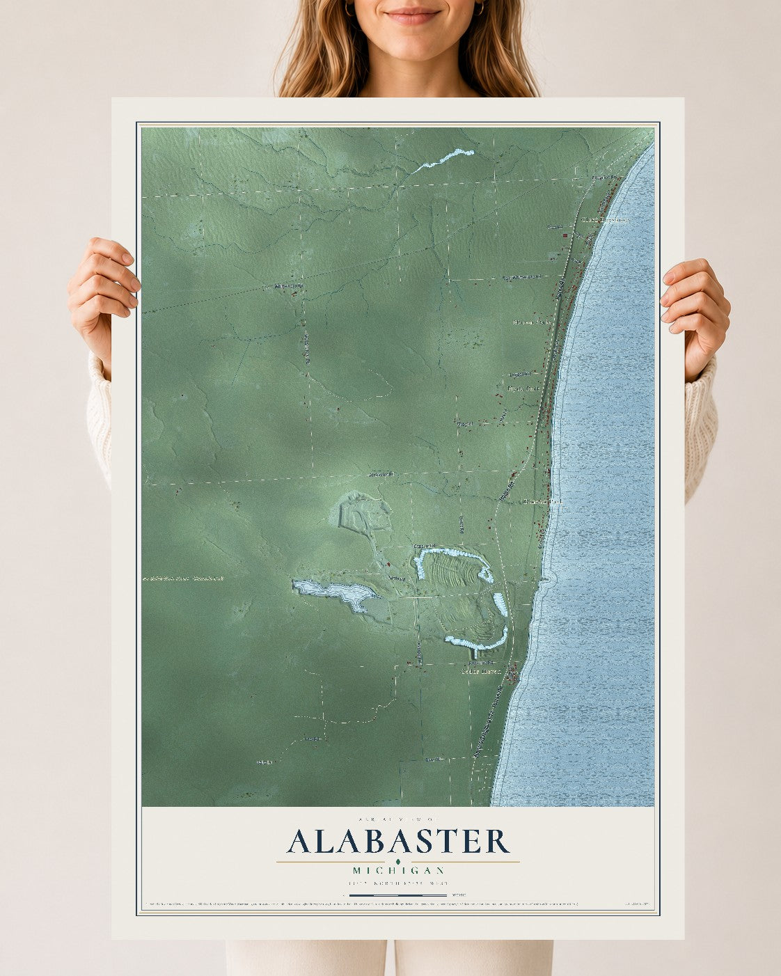 Map of Alabaster, Michigan, 24 x 36 inch unframed archival matte print