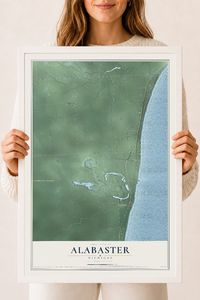 Map of Alabaster, Michigan, 18 x 24 inch print in a white wood frame