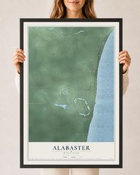 Map of Alabaster, Michigan, 24 x 36 inch print in a black wood frame