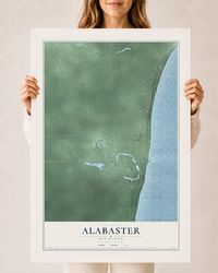 Map of Alabaster, Michigan, 24 x 36 inch print in a white wood frame