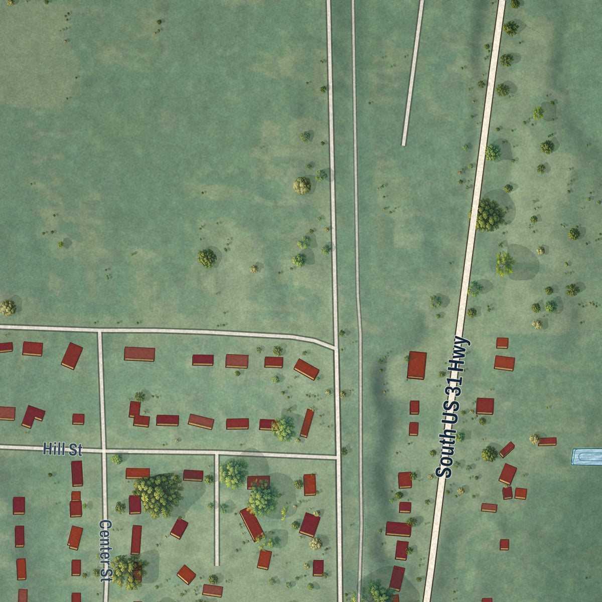 Second close-up of the map of Alanson, Michigan print showing more streets and buildings