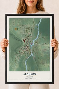 Map of Alanson, Michigan, 18 x 24 inch print in a black wood frame