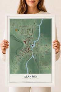 Map of Alanson, Michigan, 18 x 24 inch print in a white wood frame