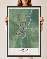 Map of Alanson, Michigan, 24 x 36 inch print in a black wood frame