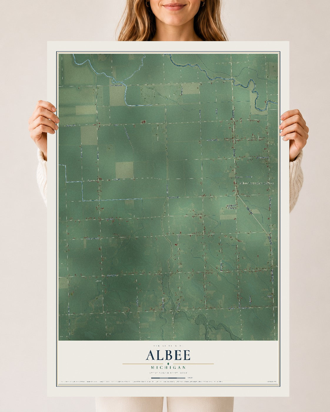 Map of Albee, Michigan, 24 x 36 inch unframed archival matte print