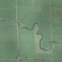 Close-up of the map of Albee, Michigan print showing street and building detail
