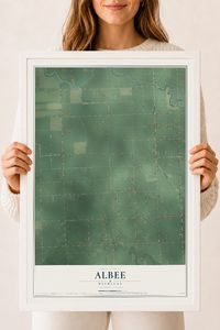 Map of Albee, Michigan, 18 x 24 inch print in a white wood frame