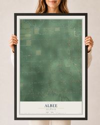 Map of Albee, Michigan, 24 x 36 inch print in a black wood frame