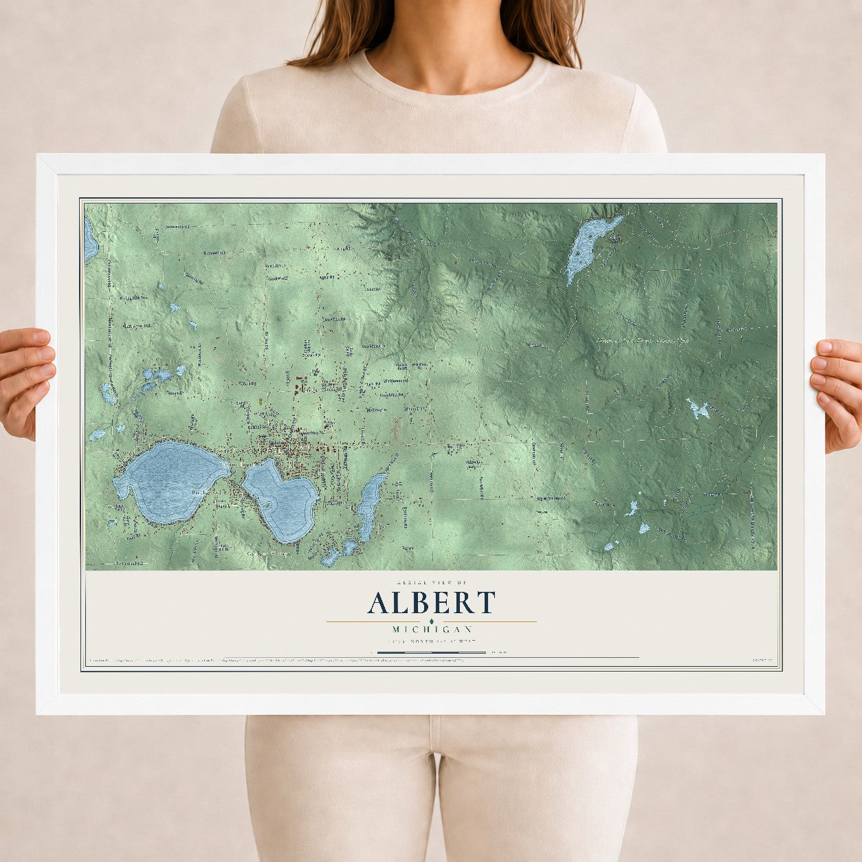 Map of Albert, Michigan, 18 x 24 inch print in a white wood frame
