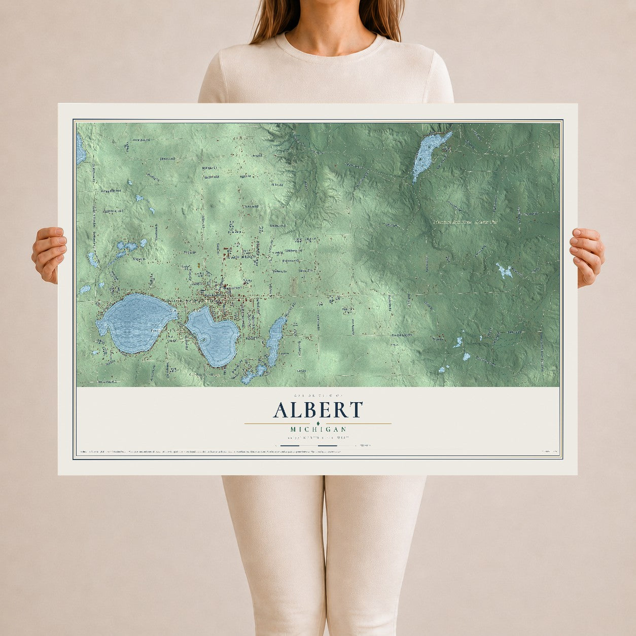 Map of Albert, Michigan, 24 x 36 inch unframed archival matte print