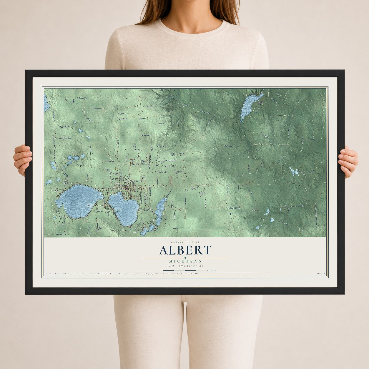 Map of Albert, Michigan, 24 x 36 inch print in a black wood frame