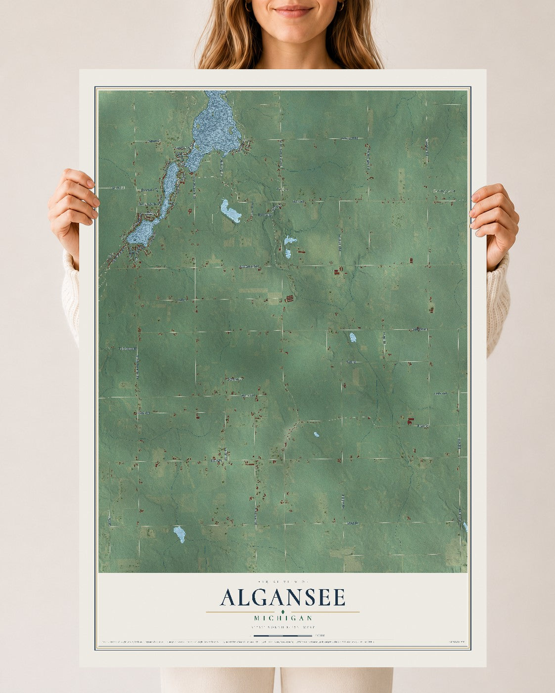 Map of Algansee, Michigan, 24 x 36 inch unframed archival matte print
