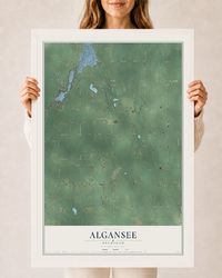 Map of Algansee, Michigan, 24 x 36 inch print in a white wood frame