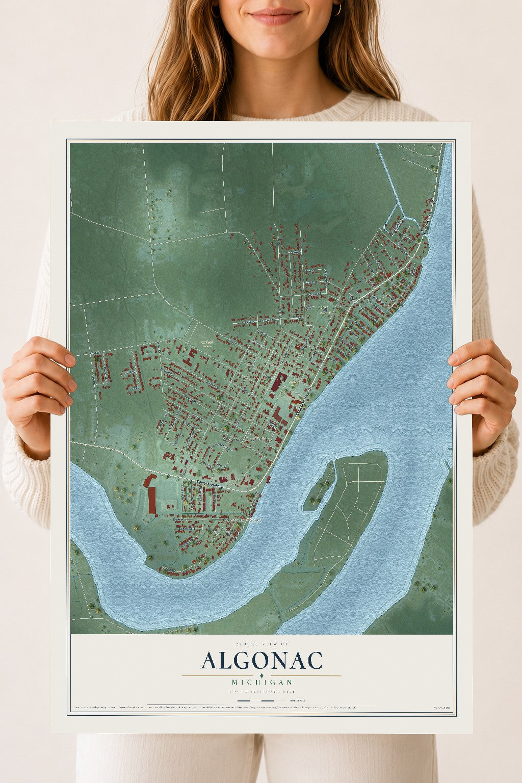 Map of Algonac, Michigan, 18 x 24 inch unframed archival matte print