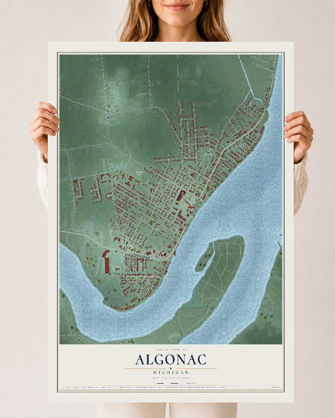 Map of Algonac, Michigan, 24 x 36 inch unframed archival matte print
