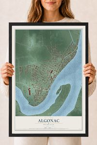 Map of Algonac, Michigan, 18 x 24 inch print in a black wood frame
