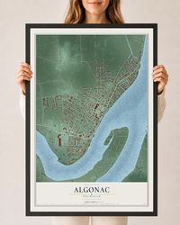 Map of Algonac, Michigan, 24 x 36 inch print in a black wood frame