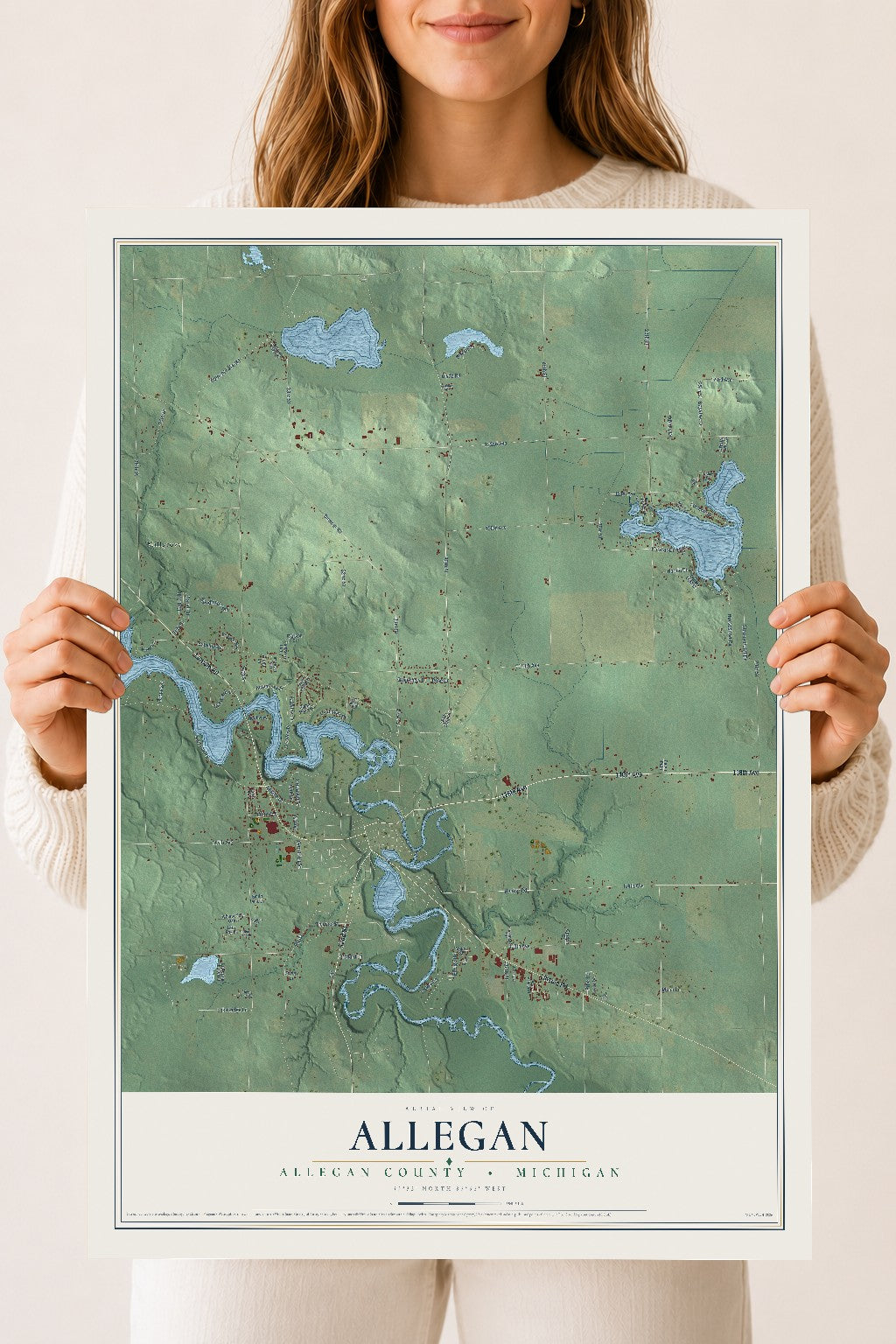Map of Allegan, Allegan County, Michigan, 18 x 24 inch unframed archival matte print