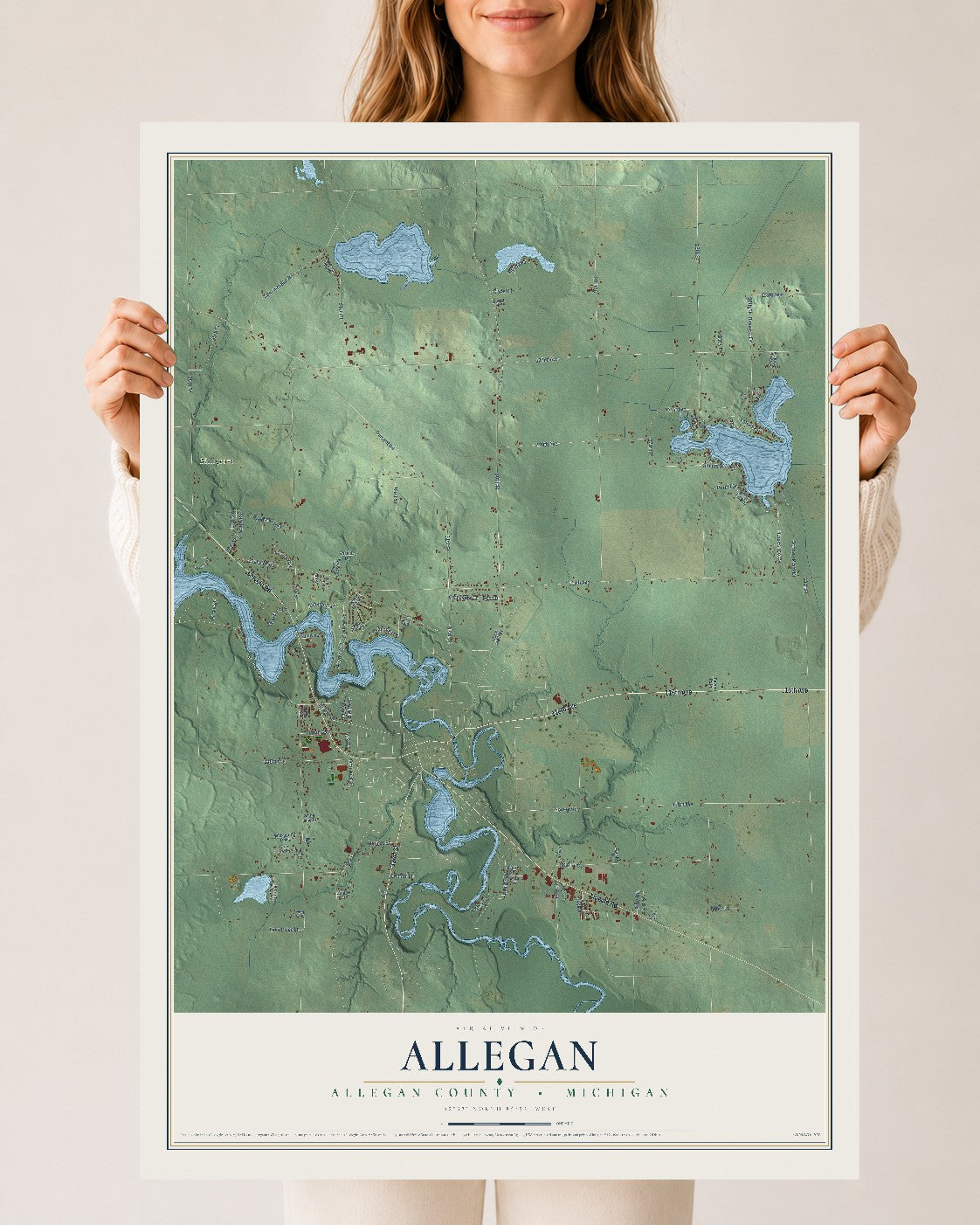 Map of Allegan, Allegan County, Michigan, 24 x 36 inch unframed archival matte print
