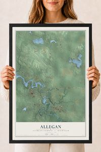 Map of Allegan, Allegan County, Michigan, 18 x 24 inch print in a black wood frame