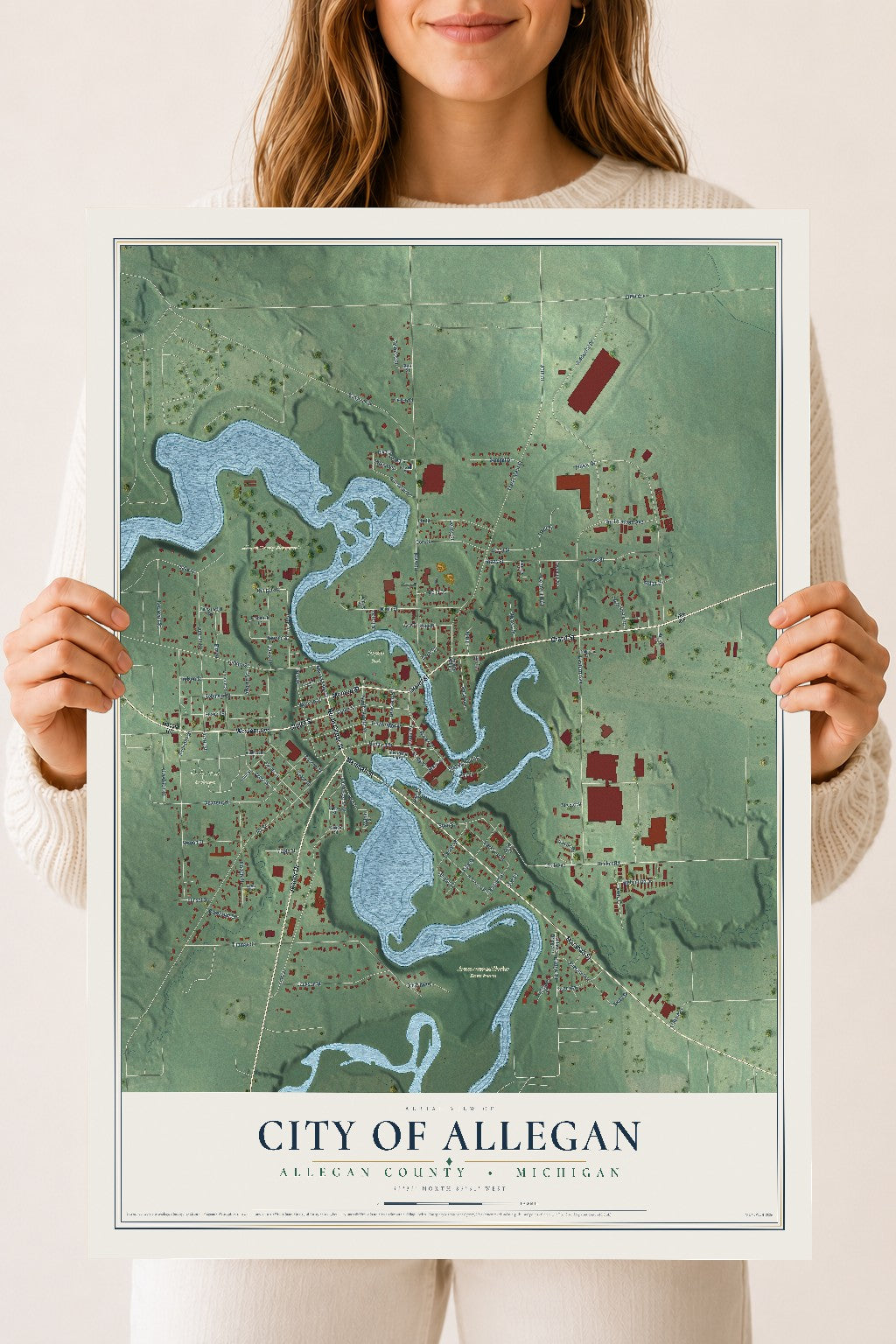 Map of Allegan, Michigan, 18 x 24 inch unframed archival matte print