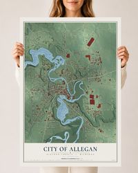 Map of Allegan, Michigan, 24 x 36 inch unframed archival matte print
